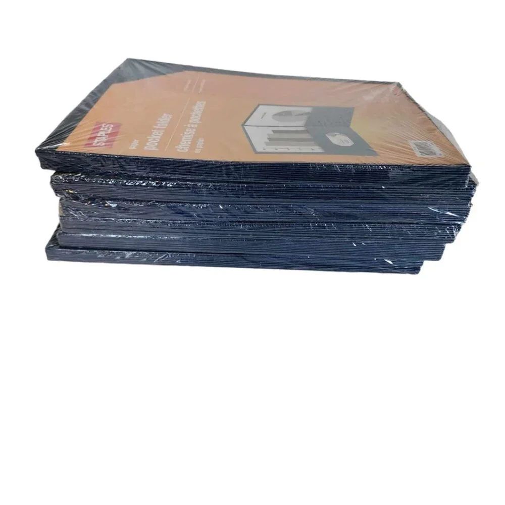 NWT - 6 Packs Staples Dark Blue Pocket Folders - 10 per pack (Total of 60!)
